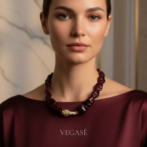 Ruby Wave Gold Renk İnci Detaylı Kolye