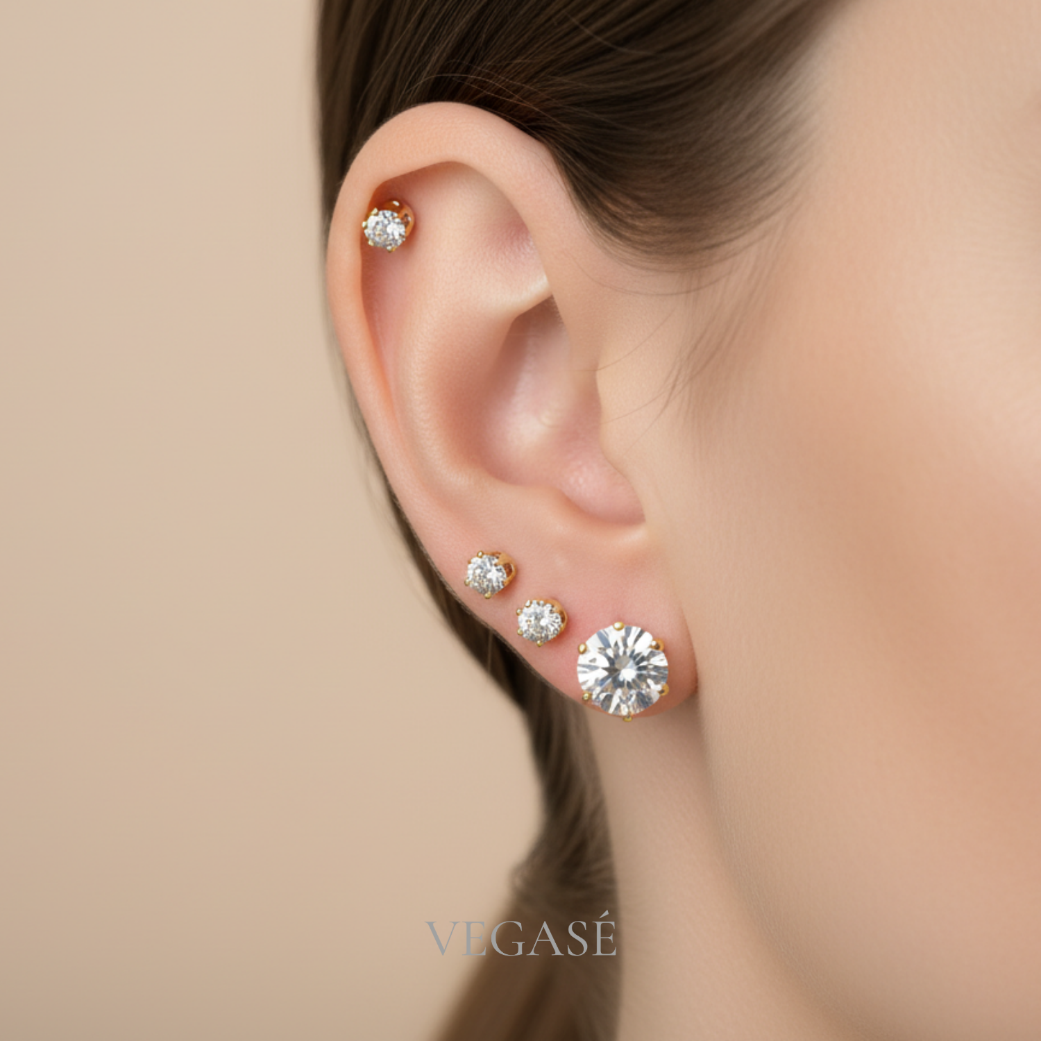 Luna Gold Renk 6’lı Yuvarlak Taşlı Küpe Seti - Görsel 2