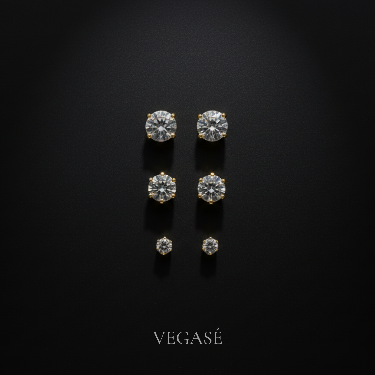 Luna Gold Renk 6’lı Yuvarlak Taşlı Küpe Seti